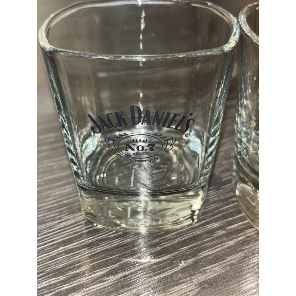 Vintage Jack Daniel's' Old No. 7 Whiskey Low Ball Glasses w/ Embossed Bottom Set